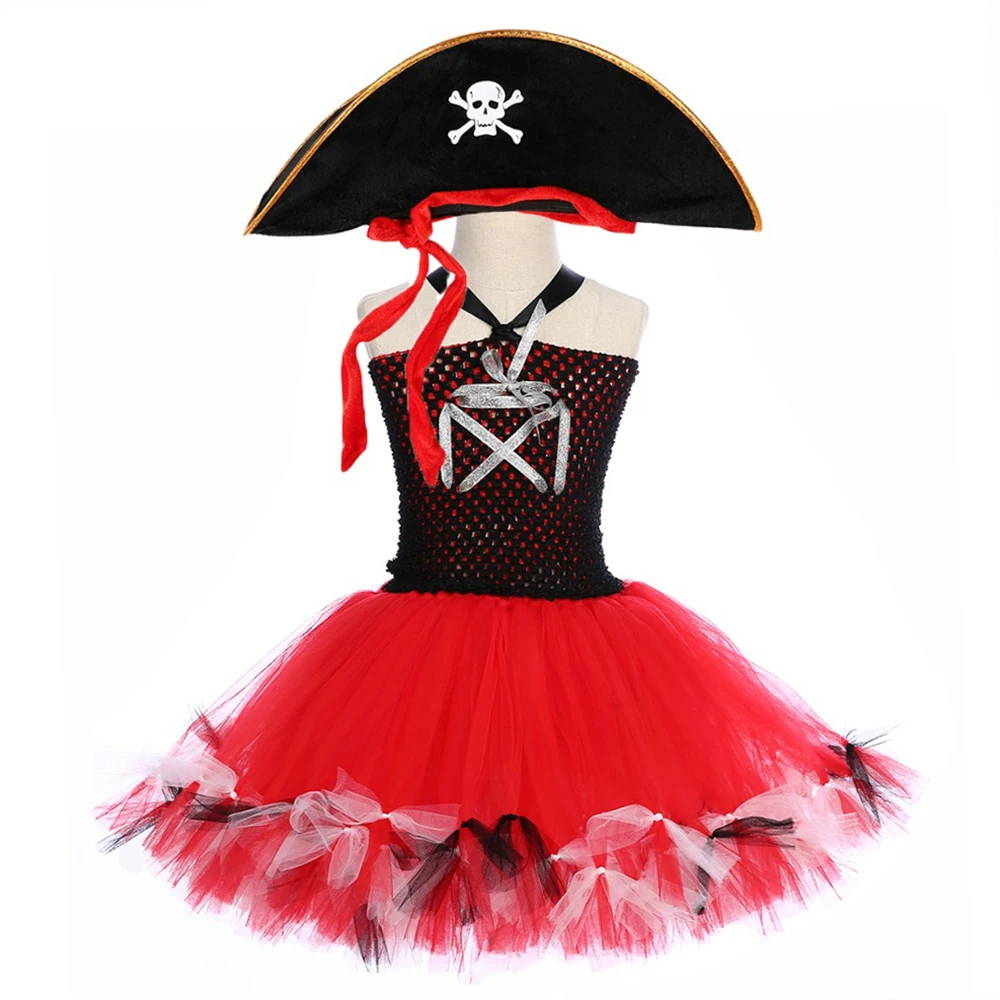Purus Piratų Kostiumų Mergaičių Kelio Ilgio Lankas Tiulio Tutu Suknelė Mergina Vaikų Lepin Piratai Vaidmenų žaidimas Helovinas Dress Drabužius su Skrybėlę