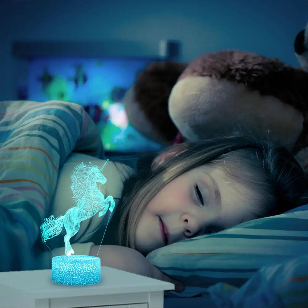 Nuotolinio Vienaragis LED 3D naktinė lempa Kūdikiui Naktį Šviesa 16 Spalvų Mielas Stalo Lempa Vaiko Gimtadienio Šventė Mergina Kawaii Kalėdų Dovana