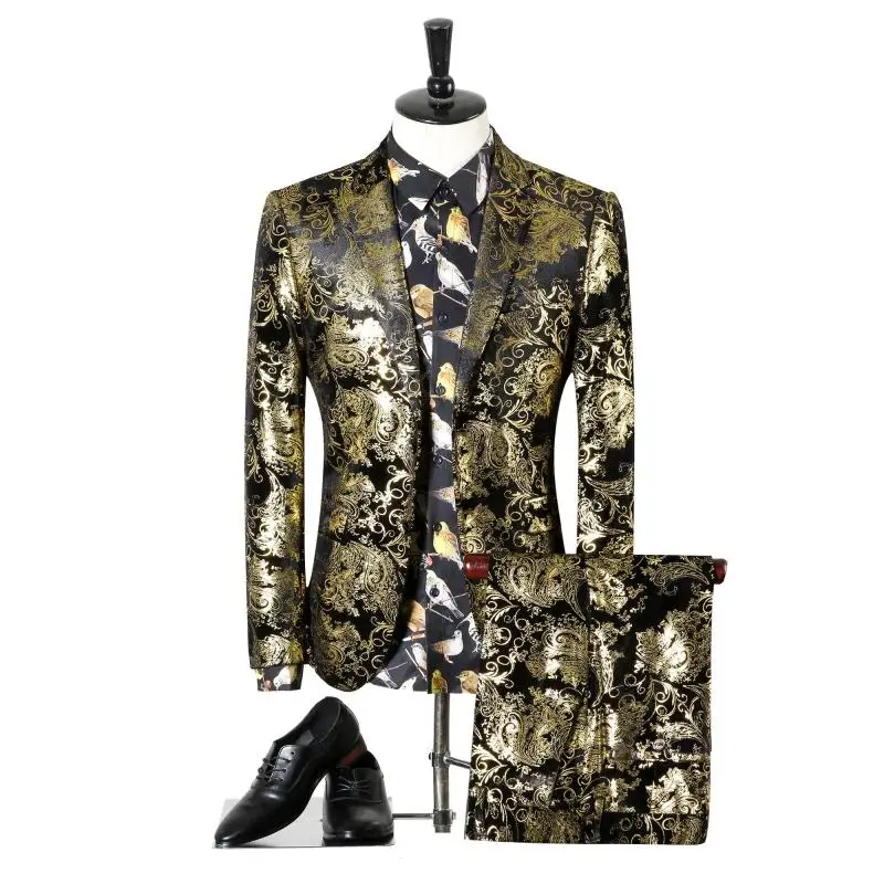 Vyrų Kostiumas 2019 Naujas Aukštos klasės Prekės ženklo Boutique Aksomo Mados Spausdinimo Etapas Drabužių Dizaineris Klasikinis Mens Kostiumas( Švarkai + Kelnės )