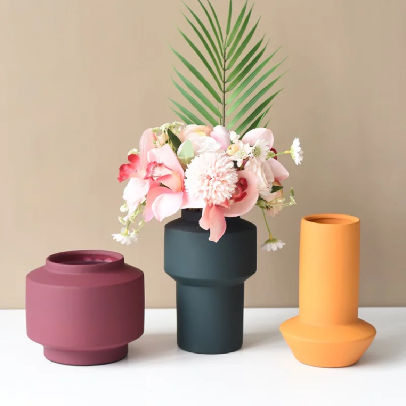 Vaza Šiaurės Morandi Spalva Departamento Šiuolaikinės Kūrybos Džiovintų Gėlių Keraminių Buities Apdailos Geometrinis Arrangeme ваза
