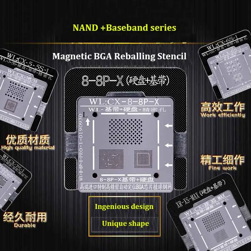 WL Sodinimo Alavo Šabloną Litavimo Net iPhone 5/6/7/8/X/XS MAX/11 Pro MAX Standžiojo Disko NAND Baseband IC Chip BGA Trafaretas