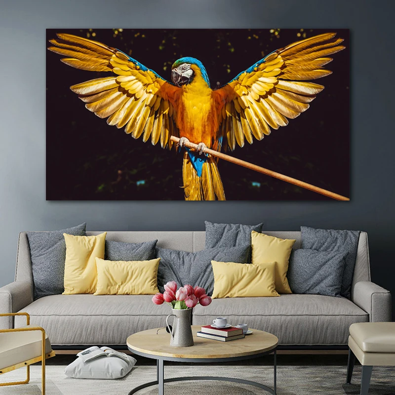 Aukso papūga paukštis gyvūnų plakatas apdailos, dažymo, namų gyvenamojo kambario, miegamojo, drobė, tapyba