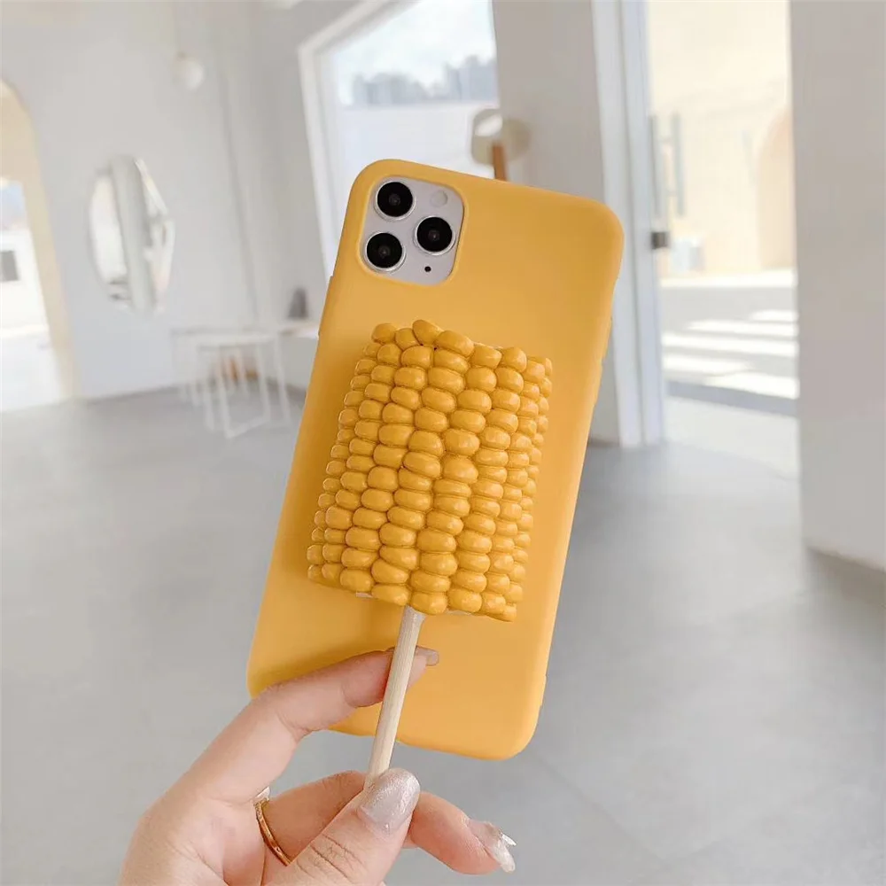Mielas 3D Juokinga Skanus Maistas Kiaušinių Pyragas Kukurūzų GRILIS Zea mays Telefono dėklas Skirtas iPhone 11 12 Pro X XS Max XR 7 8 Plius Minkštas Silicon Cover