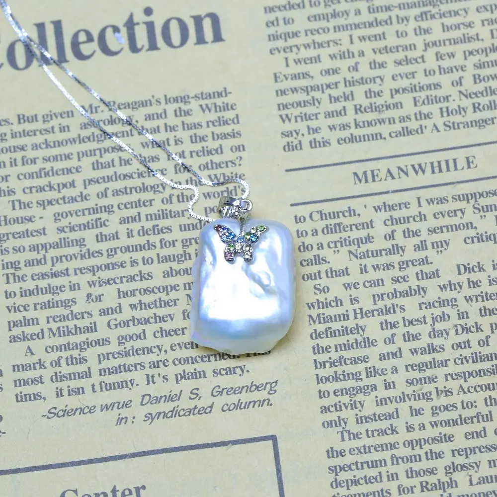 BaroqueOnly baroko natūralių gėlavandenių perlų karoliai pakabukas AAA Cirkonis Juvelyriniai dirbiniai Deimantų inkrustuota sidabru drugelio dizaino PJ