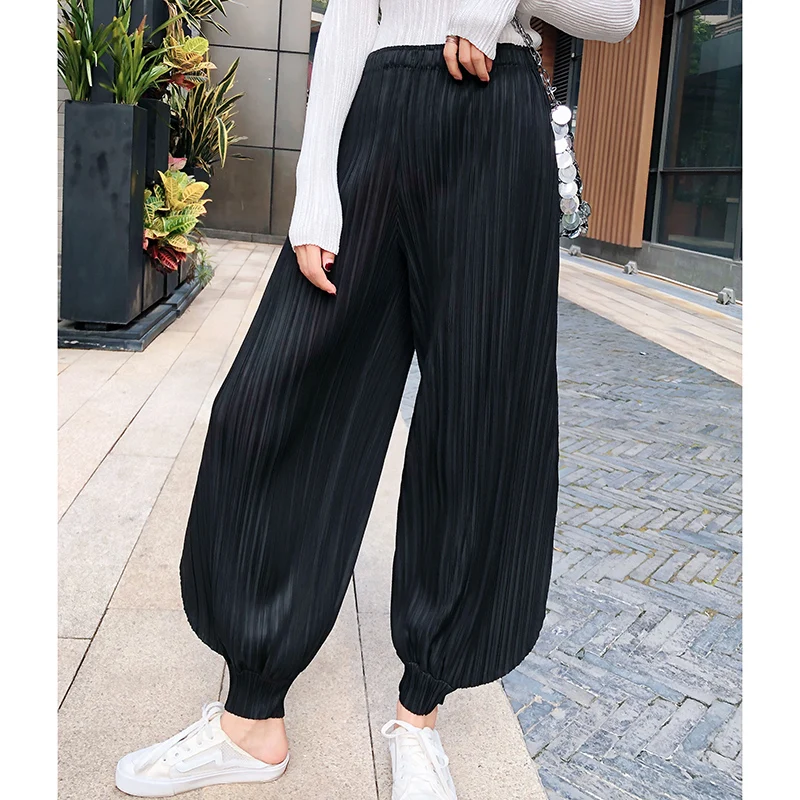 Miyake plisuotos classic high waisted moteriškos sportinės kelnės kelnės 2020 Japonijos plataus kojų plius dydis priežastinis kelnės moterims, ilgai estetinės kelnės