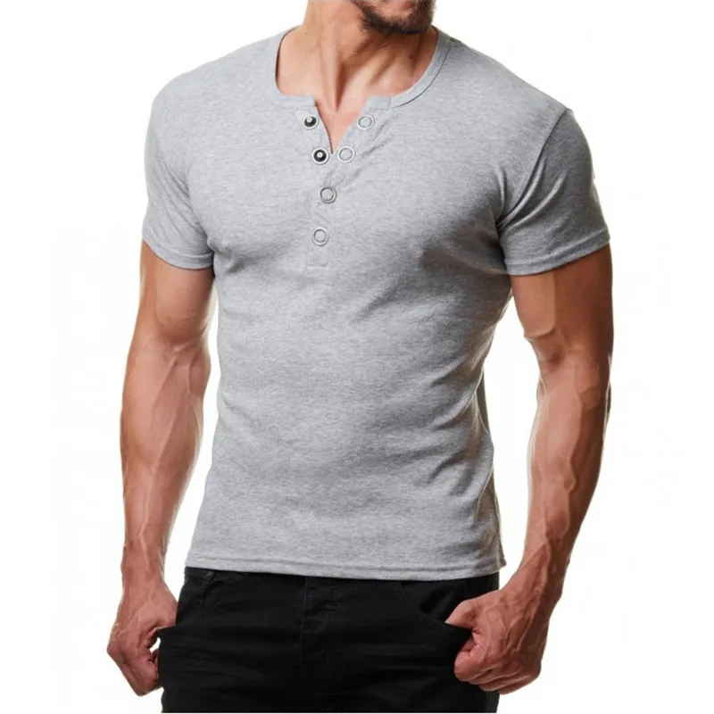 Henley Marškinėliai Vyrams 2020 Metų Vasaros Mados V-Kaklo trumpomis Rankovėmis Tee Marškinėliai Homme Atsitiktinis Slim Fit Metalo Mygtuką Dizainas Vyrai, T-marškinėliai, XXL