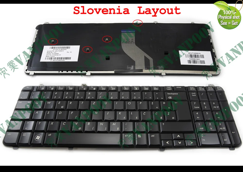 Naujas Slovėnų Nešiojamas Nešiojamojo kompiuterio klaviatūra HP Pavilion DV6 DV6T DV6-1000 dv6-2000 Blizgus Juodas Slovėnija AEUT3200010 530580-BA1