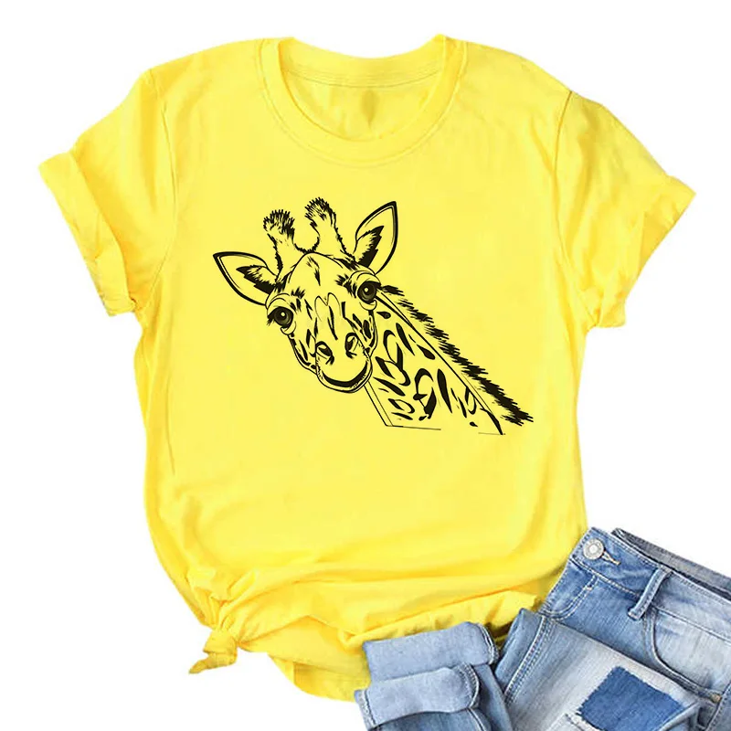 Žirafa Spausdinti Rožinė Moteris Tshirts Moterų Vasaros Harajuku Įdomus Mielas Gyvūnų Modelio Marškinėliai Moterims Laisvalaikio T-shirt,Lašas Laivas