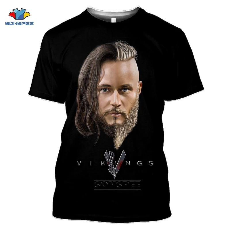 SONSPEE Tv Serialas Vikingai Marškinėliai Moterims Ragnar Lothbrok Marškinėlius Homme Mados 3D Spausdinimo Hip-Hop T-Shirts Vasaros Juoda Negabaritinių Viršų