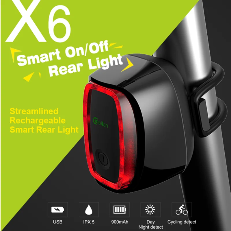 Meilan X6 Belaidis Dviračio Šviesos Dviračių Saugos Pažangi Led Stabdžio Lemputė USB Įkrovimo Ciklo Saugos Įspėjimas Smart galinio Žibinto