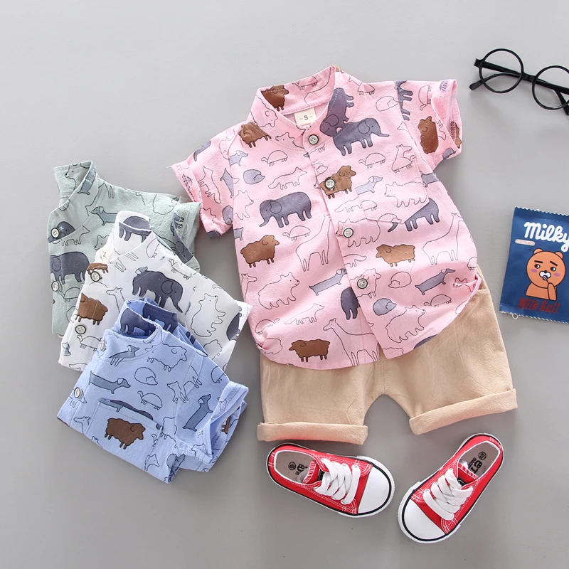 Vasaros Vaikų Drabužių Komplektai Berniukams ir mergaitėms trumpomis rankovėmis marškiniai ir Kelnės, 2 vnt. Drabužių rinkinius, vaikų drabužiai, Kūdikių