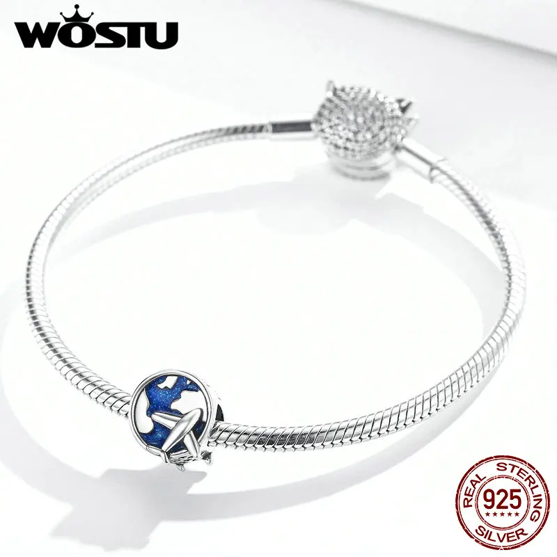 WOSTU 2020 Naujas Originalus mėlyna Pasaulyje Reiso Granulių tinka Pandora pakabukai sidabras 925 karoliukai, Apyrankės moterims 