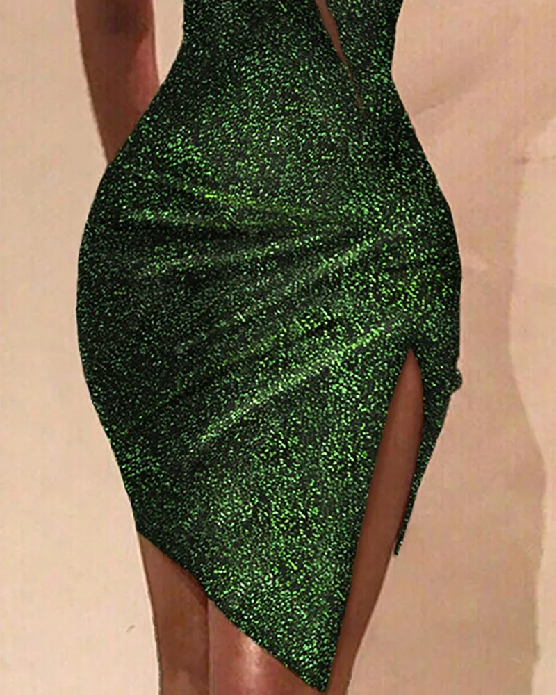 Moterų Sexy Tuščiaviduriai Iš Neteisėtų Šalis Suknelė Žalia Vieno Peties Pusėje Ritininės Rankovių Putojantis Suknelė Tampri, Vestidos De Verano