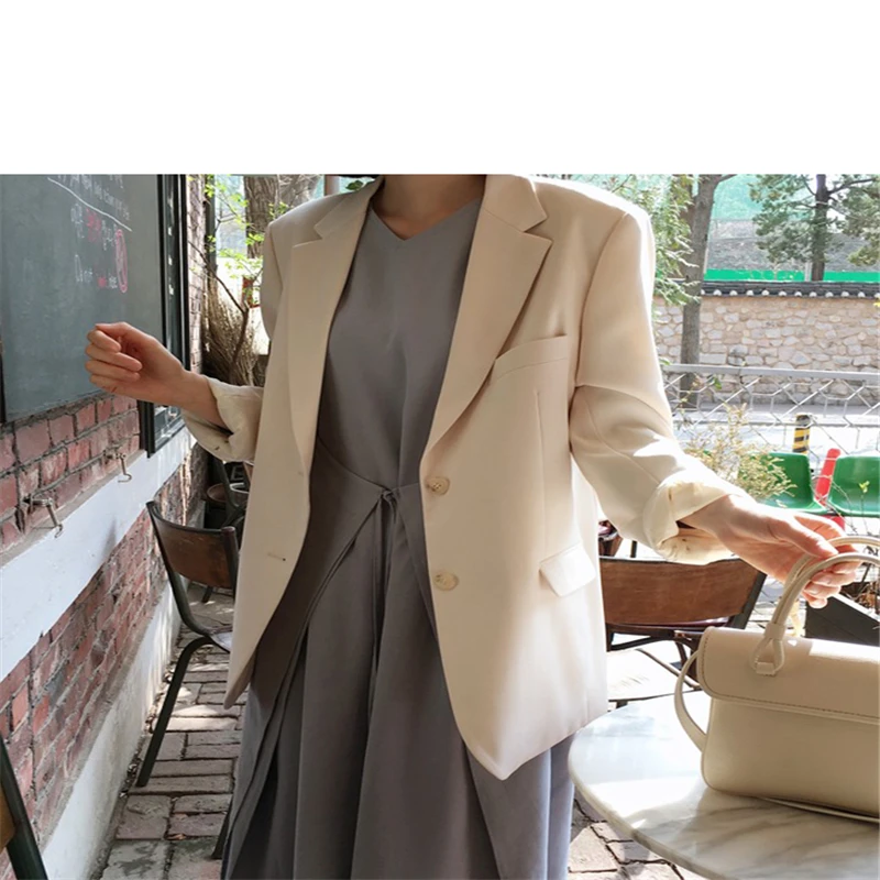 HziriP Korėja Prašmatnus 2018 Moterims Švarkai ir Liemenės Rudenį ilgomis Rankovėmis Kietas Vieną Krūtinėmis Darbo Drabužiai Pocket Office Outwear Švarkas