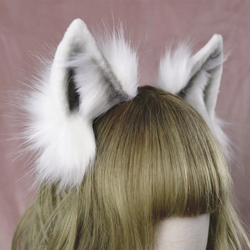 Lolita girl plaukų aksesuarai Gyvūnų Baltas Vilkas Ausis hairband moterų scrunchie Apdangalai, Rankų Darbo