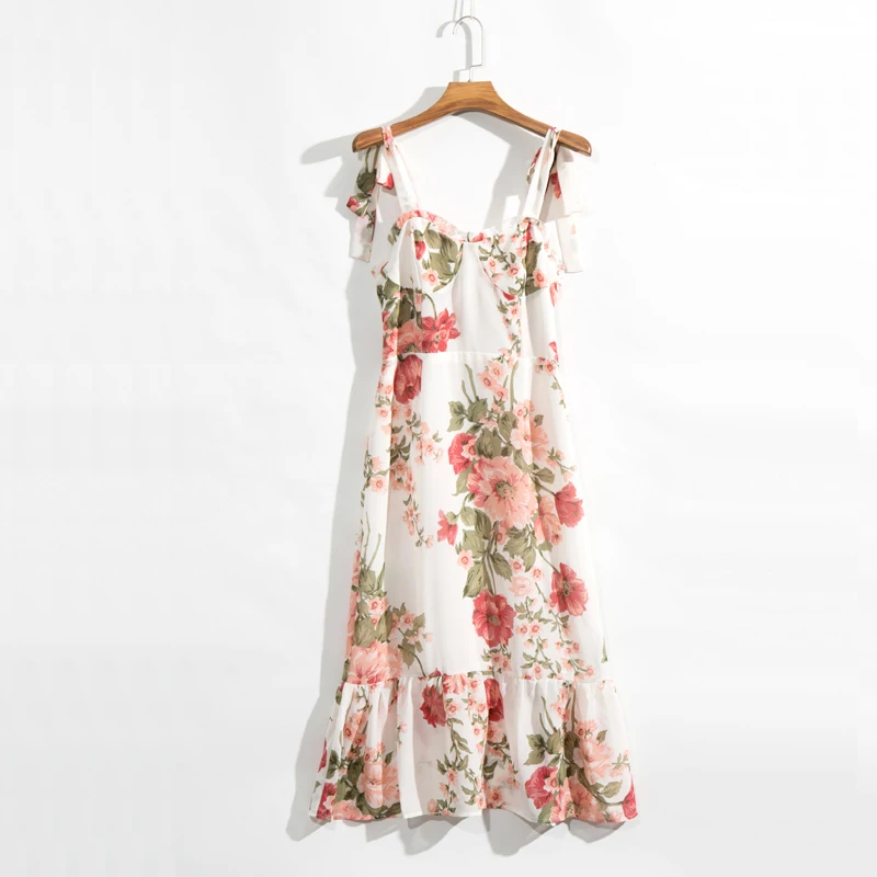 Moterų atsitiktinis vasaros suknelė gėlių spausdinti lankas apdailos diržų suknelė Plonas Vestidos