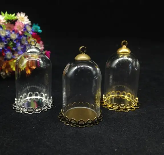 3pcs 30*20mm vamzdis bell stiklo pasaulio aukso burbulas DVIGUBAI NĖRINIŲ lovelio dangtelis stiklo buteliukas pakabučiai mados karoliai, stiklo kupolas padengti 