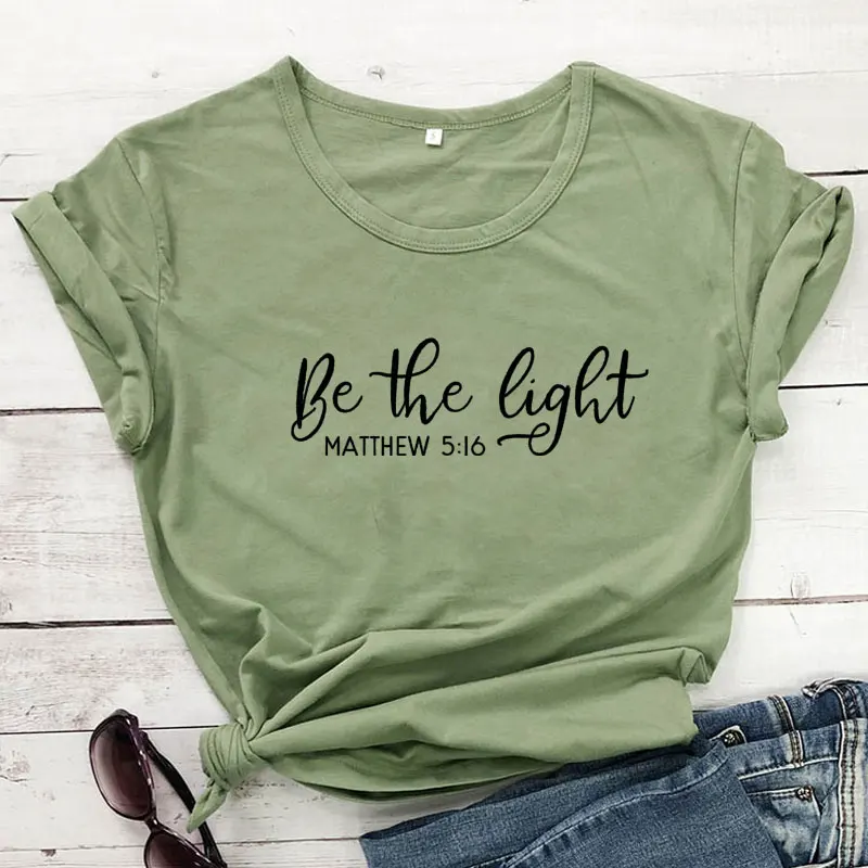 Būti Šviesos Mato 5:16 Biblija T-shirt Katalikų Krikščionių Jėzaus Tikėjimo Marškinėlius Atsitiktinis Moterys, Įkvepiančios Citata Top Marškinėliai