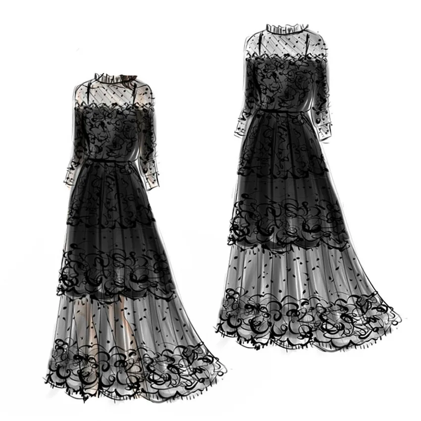 Rudenį Suknelė Moterims ilgomis Rankovėmis Nėrinių Suknelė Didelis Dydis L-4XL Suknelė Elegantiška Ponia Ilgai Šalies Dressess Vestidos платье Bottomings 1103