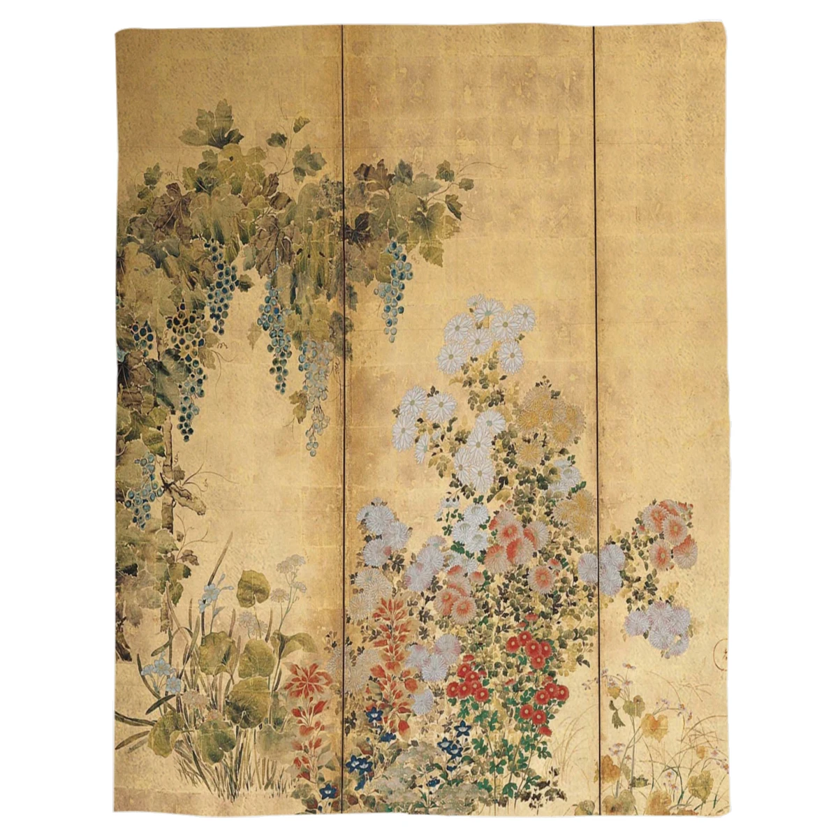 WARMTOUR Mesti Antklodę Japonijos Edo Laikotarpiu Šešių Skydelis Aukso Lapų Ekrano Pavasario ir Rudens Gėlės Šiltas Mikropluošto Antklodė