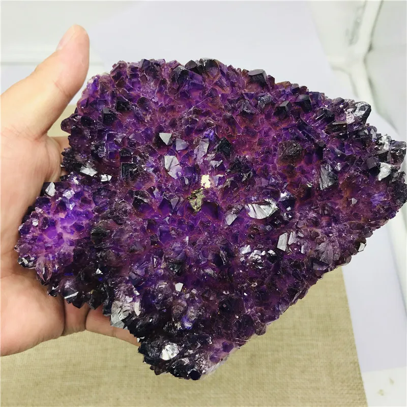 500-1000g 1 vnt Natūralus ametistas geode grupių iš uruguary aukščiausios kokybės tamsiai violetinis ametistas didelių kristalų akmuo Kvarcas dekoras