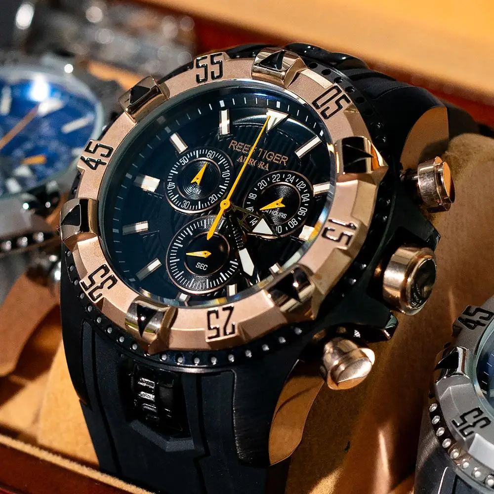 Rifas Tigras/RT Vyrų Sporto Laikrodžiai Kvarcinis laikrodis su Chronograph ir Data Didelis Ciferblatas Super Šviesos Plieno Dizaineris Žiūrėti RGA303