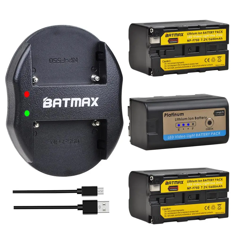 Batmax NP-F750 NP-F770 F750 Baterija su LED Indikacija +USB Dual Kroviklis, LED Vaizdo Šviesos YN300Air II YN300 III YN600 L132T