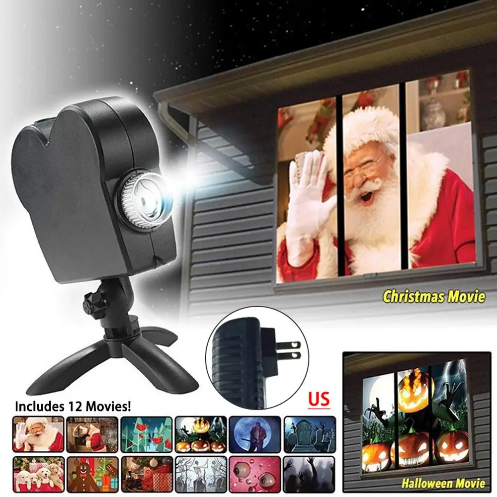 Kalėdų Helovinas Lazerinis Projektorius 12 Filmai Disco Šviesos Mini Langas, Namų Kino Projektorius Patalpų Lauko Stebuklų Projektorius