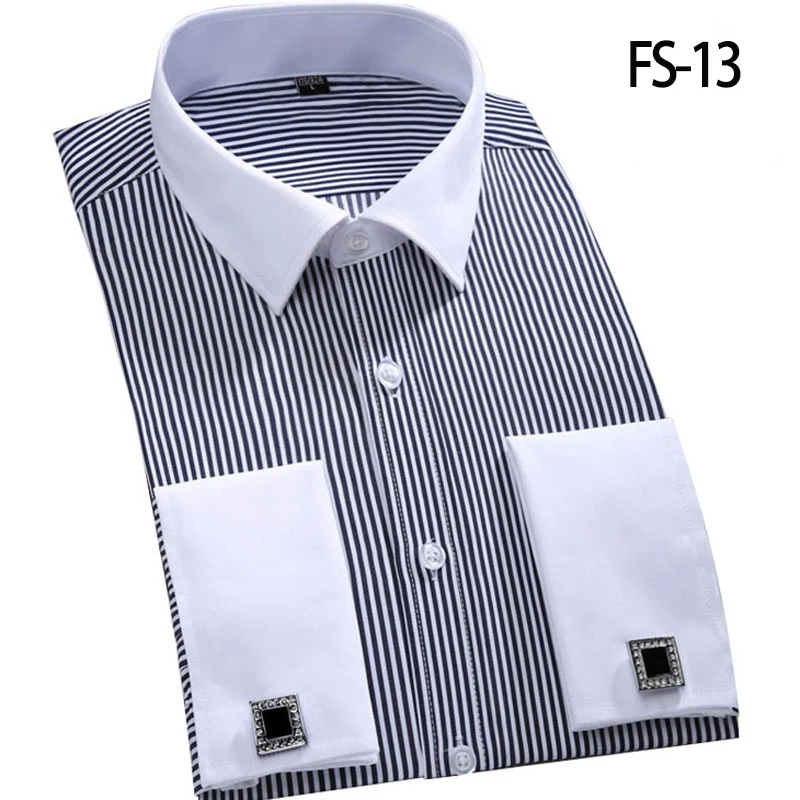 Laisvas didelio dydžio vyriškų prancūzijos rankogalių segtukai marškinėliai ilgomis rankovėmis flanelė verslo atsitiktinis marškinėliai camisa masculina dryžuotas kietas 6XL 5XL