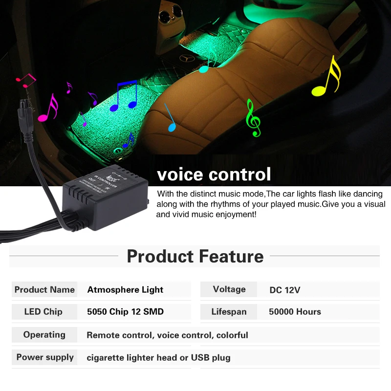 LED RGB Juostos Šviesos Interjero Atmosferą Dekoratyvinis Koja Lempa Su USB Belaidžio Nuotolinio Muzikos Kontrolės Kelių Rūšių Automobilių
