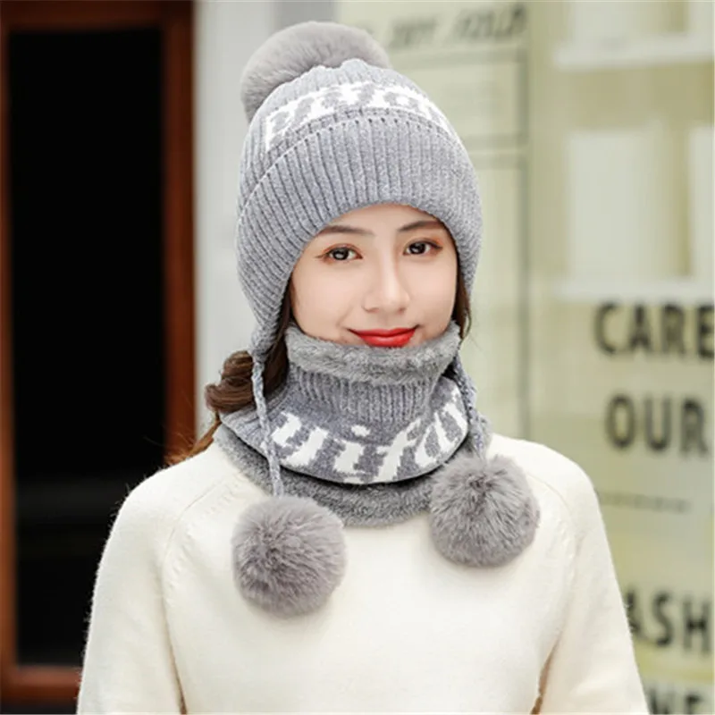 Nauja, Moterų Žiemos Skrybėlę Nustatyti Aukštos Kokybės Mados Plius Aksomo Žiemos Skrybėlės Moterims Storas Šiltas Trijų Pompoms Kamuolys Vilnos Skrybėlę