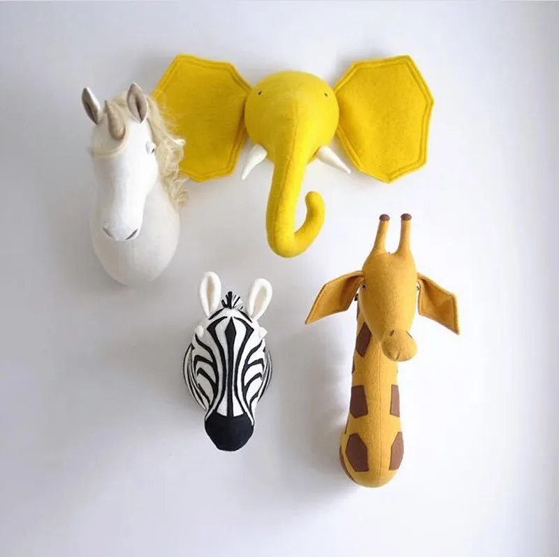 Puikus 3D Gyvūnų Galvos, Sienų dekoras Įdaryti Dramblys ir Žirafa Zebra lėlė Baby Kambario Sienos Kabantys Žaislai Vaikams kalėdų daiktai, žaislai, dovanos