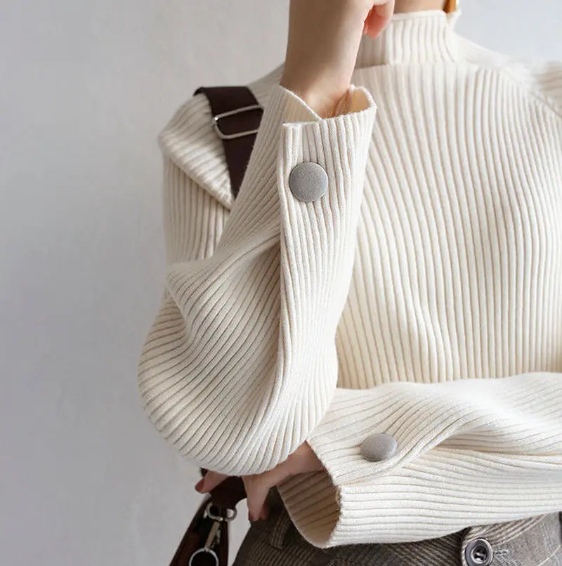 Vintage Megztinis Moterims, Elegantiškas Megztas Megztinis Moteriška Golfo Ilgomis Rankovėmis Atsitiktinis Korėjos Trikotažas Rudenį 
