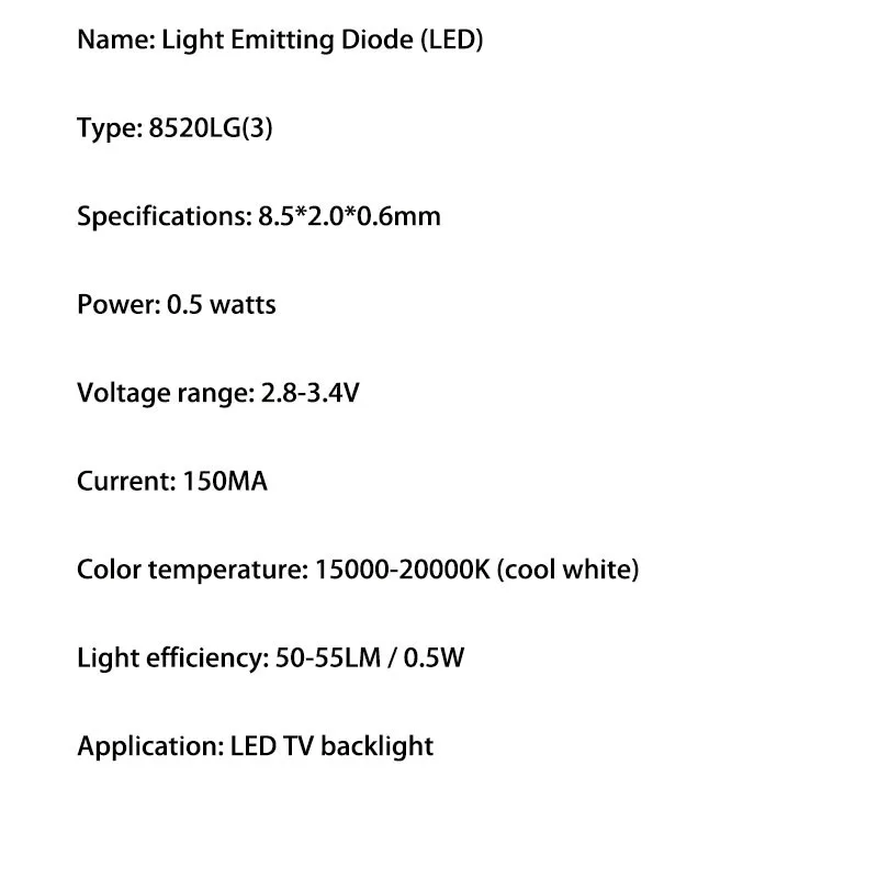200pcs/daug naujų led 8520 3v 150ma lemputė karoliukai šaltai balta remonto led lcd tv foninio apšvietimo šviesos juosta karšto