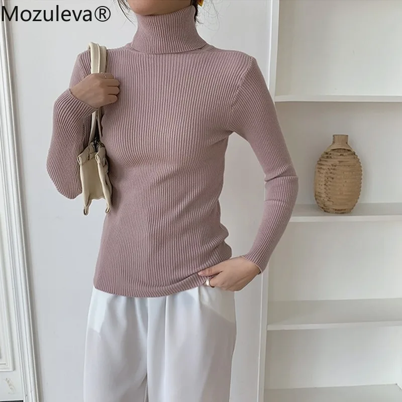 Mozuleva Naujų 2020 m. Moterų Rudens Žiemos Trikotažas Golfo Dugno Šiltas Megztinis Minimalistinio Elegantiškas Ponios Džemperiai Viršūnės