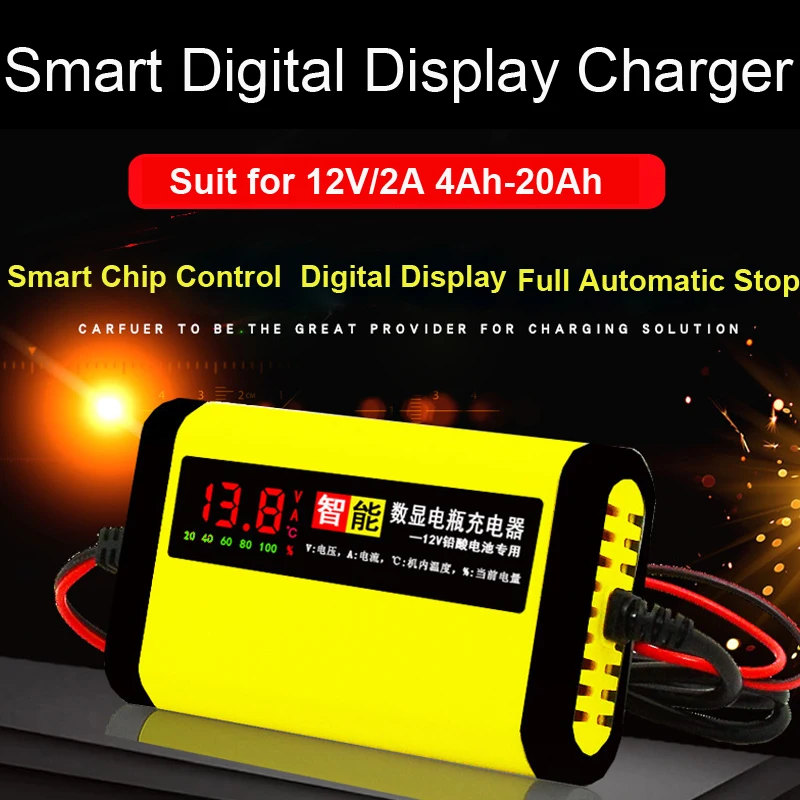 12V 2A Smart Automobilių, Motociklų Baterijos Kroviklis 220V Visiškai Automatinis LCD Ekranas Moto Auto Švino Rūgšties VAS VRLA GEL Baterijų Įkrovimas