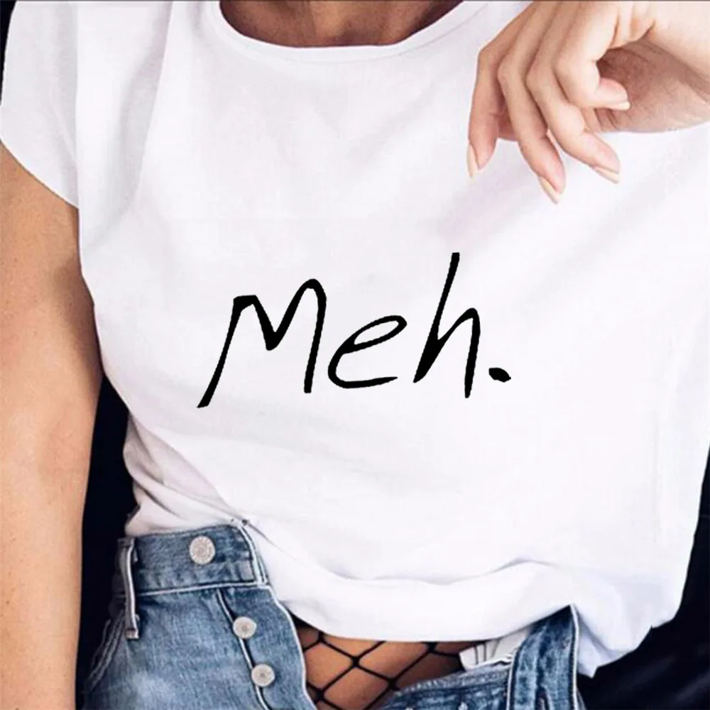 2020 Naujas Vasaros Moterų Marškinėliai Meh Laiškas Spausdinti Medvilnės Atsitiktinis Juokingi Marškinėliai Lady Juoda Balta Tee Hipster Femme Tumblr Tshirts