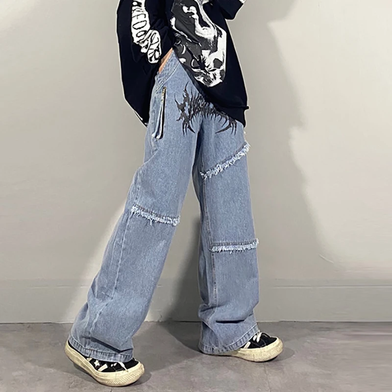 SHENGPALAE Hip-Hop Gražus Atspausdintas Džinsinio Tėtis Kelnės Moterims Pavasario 2021 Naujas Prarasti Pločio Kojų Džinsai Moteriška Streetwear Madinga 5A1211