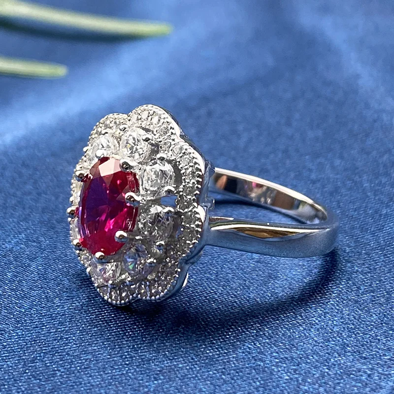 PANSYSEN Derliaus 925 Sterlingas Sidabro Ovalo formos Ruby Imituojamas Moissanite Akmuo Vestuvės Vestuvinis Žiedas Fine Jewelry Didmeninės