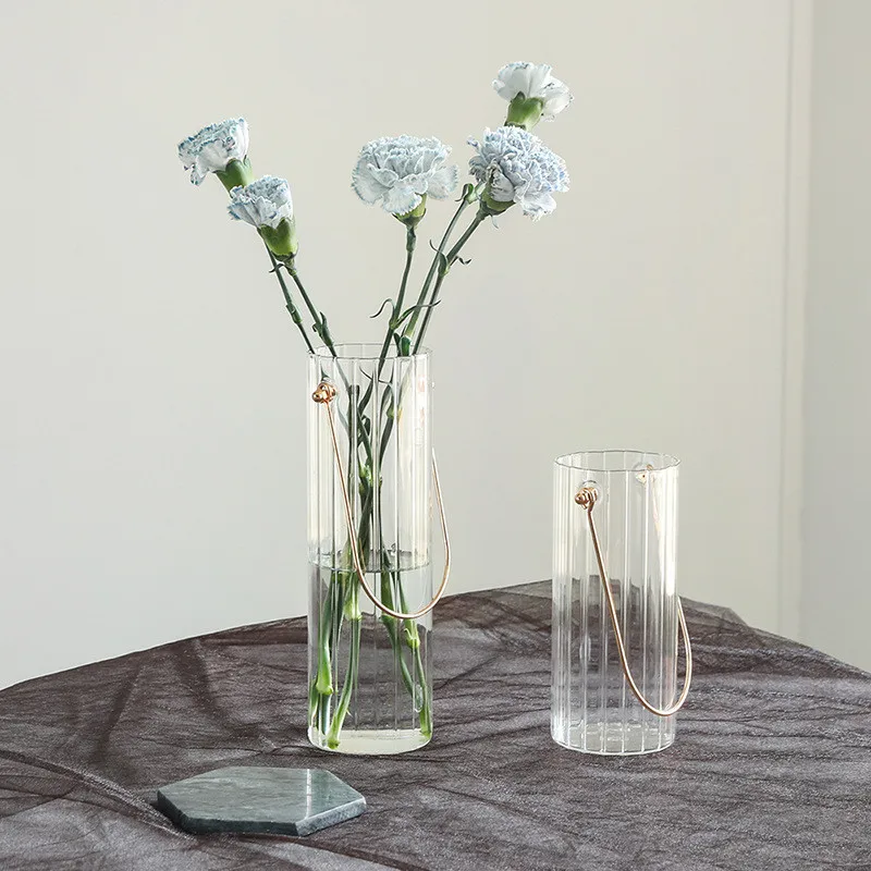 Cutelife Šiaurės Ins Paprastas Metalo Nešiojamų Dryžuotas Skaidraus Stiklo Vaza Tekstūros Gėlių Gėlių Išdėstymas Hydroponic Namų Dekoro