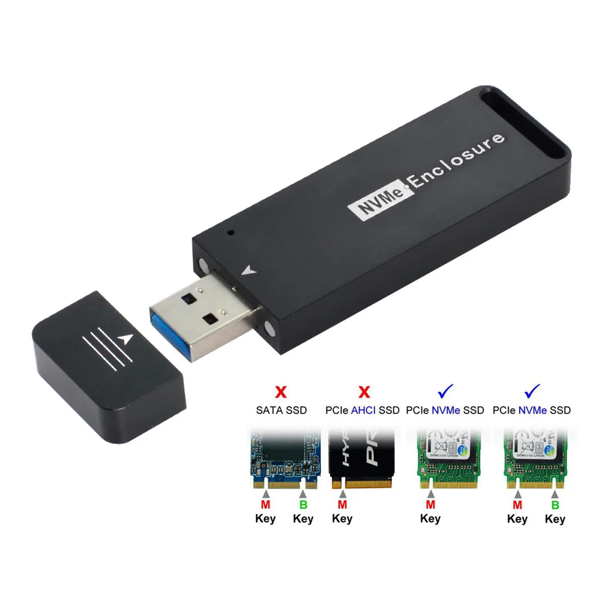 USB 3.1 Gen2 10Gbps, kad NVME PCI-E-M-Key Kietojo Disko Išorinis Talpyklos 2230/2242mm