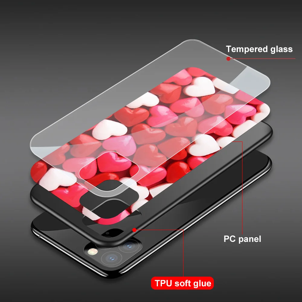 Animacinių filmų Širdies Meilės Aišku, Telefono dėklas Skirtas iPhone 12 11 Pro XS MAX SE 2020 XR X 7 8 6Plus Atgal Grūdinto Stiklo Dangtis Coque Fundas