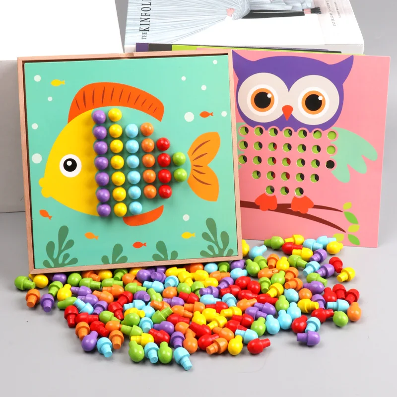30*30*4cm Mediniai Grybų Nail Puzzle box Žaidimai, Žaislai, Vaikų Kūrybos 3D Gyvūnų Pastatas Medinis Žaislas Dovanos Vaikams