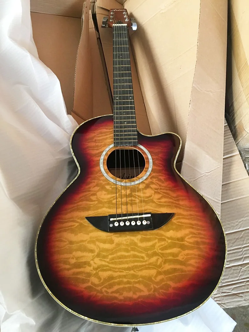 Raundas atgal 38 colių akcijų liepų viršų elektros akustine gitara, 6 stygų liaudies gitara su mažų defektų, be truss rod