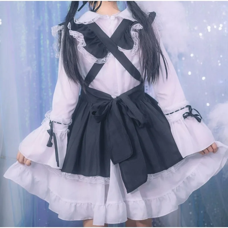 Juoda ir Balta Lolita Dress Gotikos Kambarinės Apranga Prijuostė Suknelė Anime Cosplay Kostiumas Moterims Ilgos Suknelės Helovinas Kostiumai