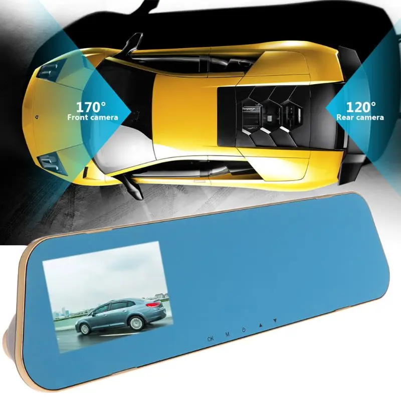 V40 Transporto priemonės Diktofonas Dvi-objektyvo Galinio vaizdo Veidrodėlis Kamera Vaizdo Dashcamera Full HD