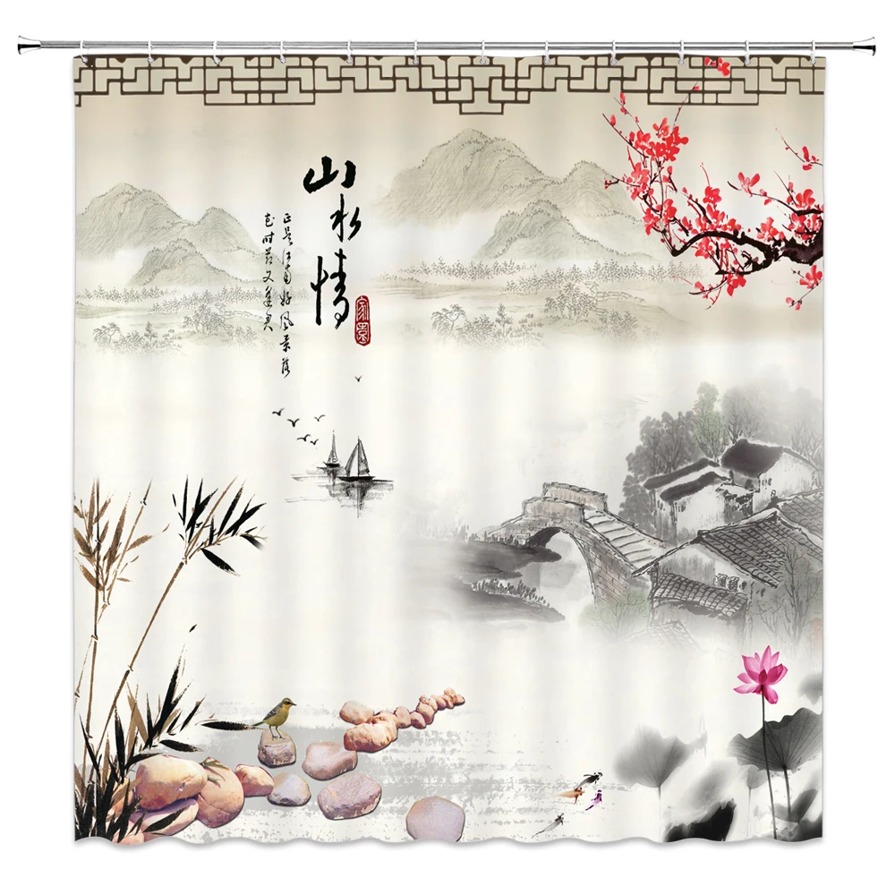 Kinijos kraštovaizdžio Dažai, tapyba Dušo Užuolaidos Vandeniui Vonios Užuolaidų Aukštos Kokybės Poliesterio Audinio Namų Dekoro Su 12 Kablys