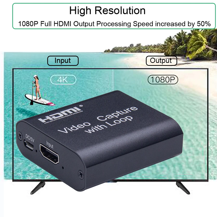 4K USB 2.0 HDMI Vaizdo plokštė Užfiksuoti Grabber Įrašyti Dėžutė Su Kilpą PS4 Žaidimas DVD vaizdo Kamera, HD vaizdo Kameros Įrašymo PC Live Transliacijos