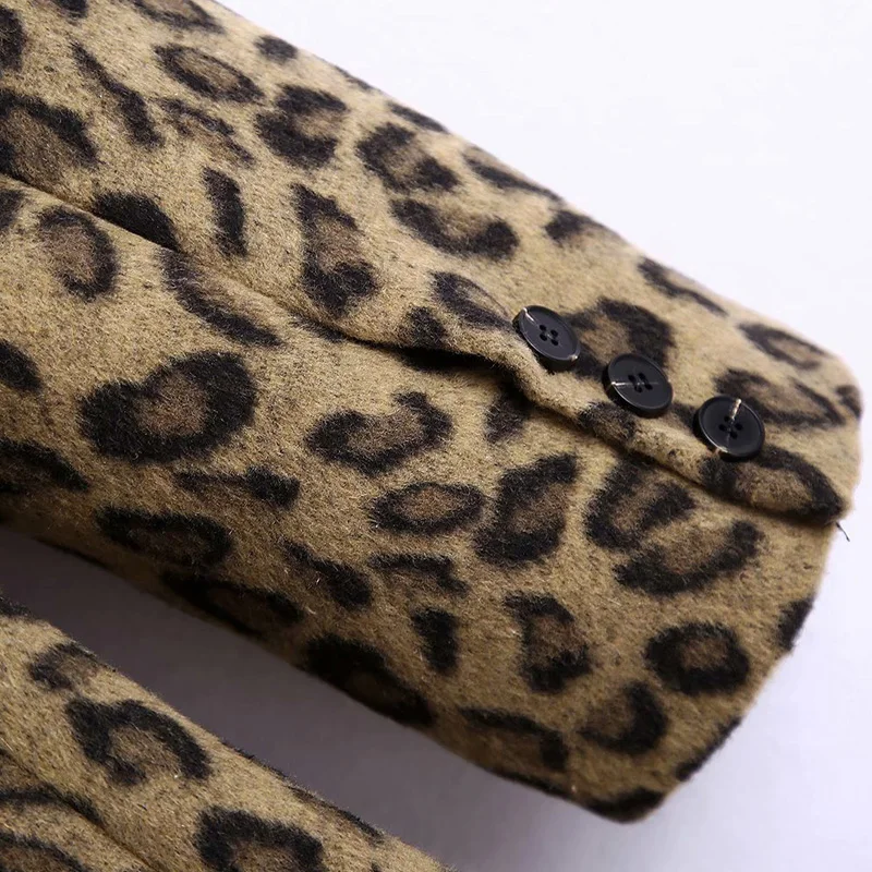 Za Moterų striukė Derliaus Leopardas Spausdinti Dvigubo Breasted Kailis ponios 2020 m. Rudens/Žiemos Atvartas ilgomis Rankovėmis Elegantiškas Švarkas