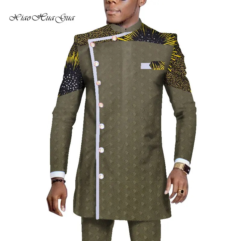 2020 Naują Afrikos Vyrų Dashiki Komplektus ilgomis Rankovėmis Marškinėliai Kostiumas Ankara Pants Plus Size 2 Vienetų Komplektas Afrikos Vyrų Drabužiai WYN1065
